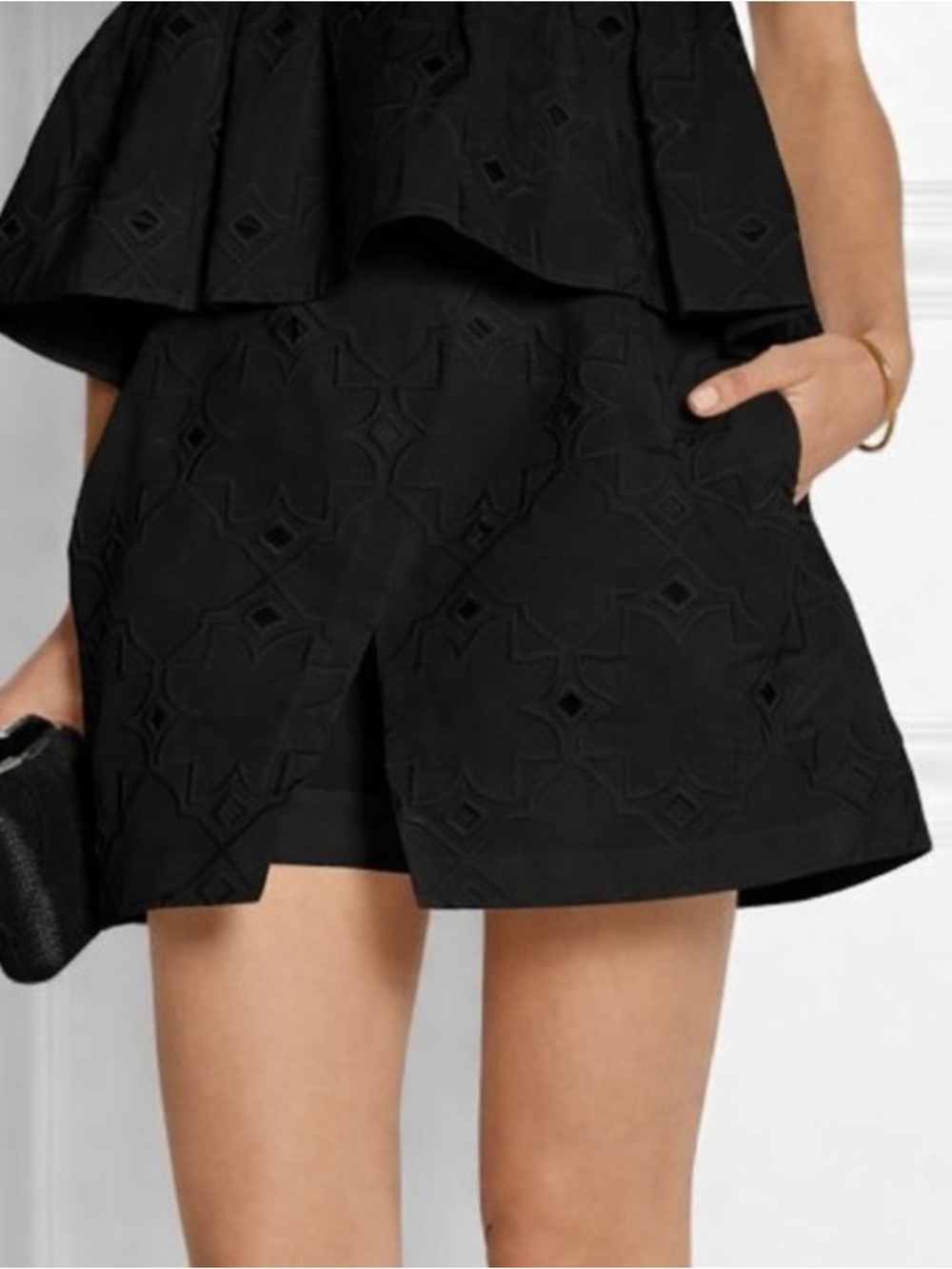 TIBI | $550 Faille Brodee Layered Silk Shorts/Skort in Black, Size 4